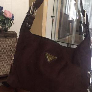 NY designer chocolate brown suede & leather  bag